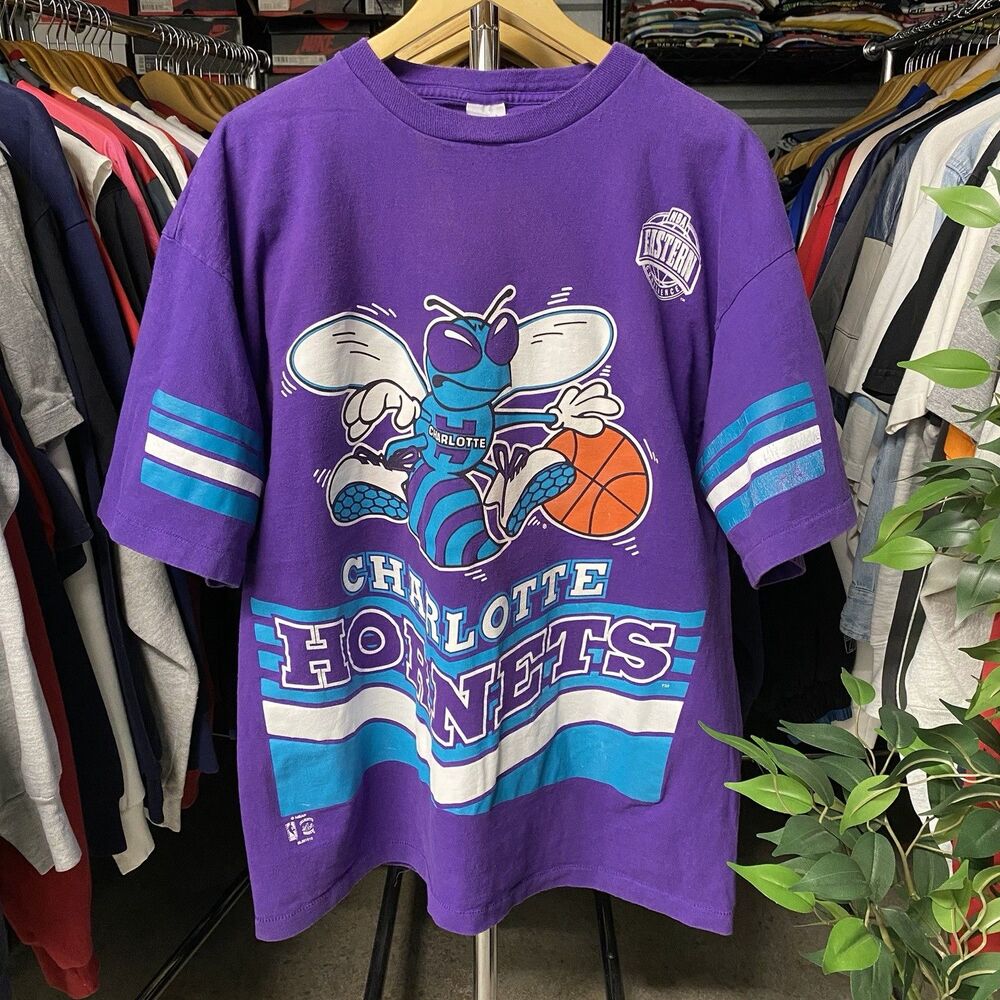 Vintage 90s NBA Salem Sportswear Charlotte Hornets All Over Print Tee Men's 2XL